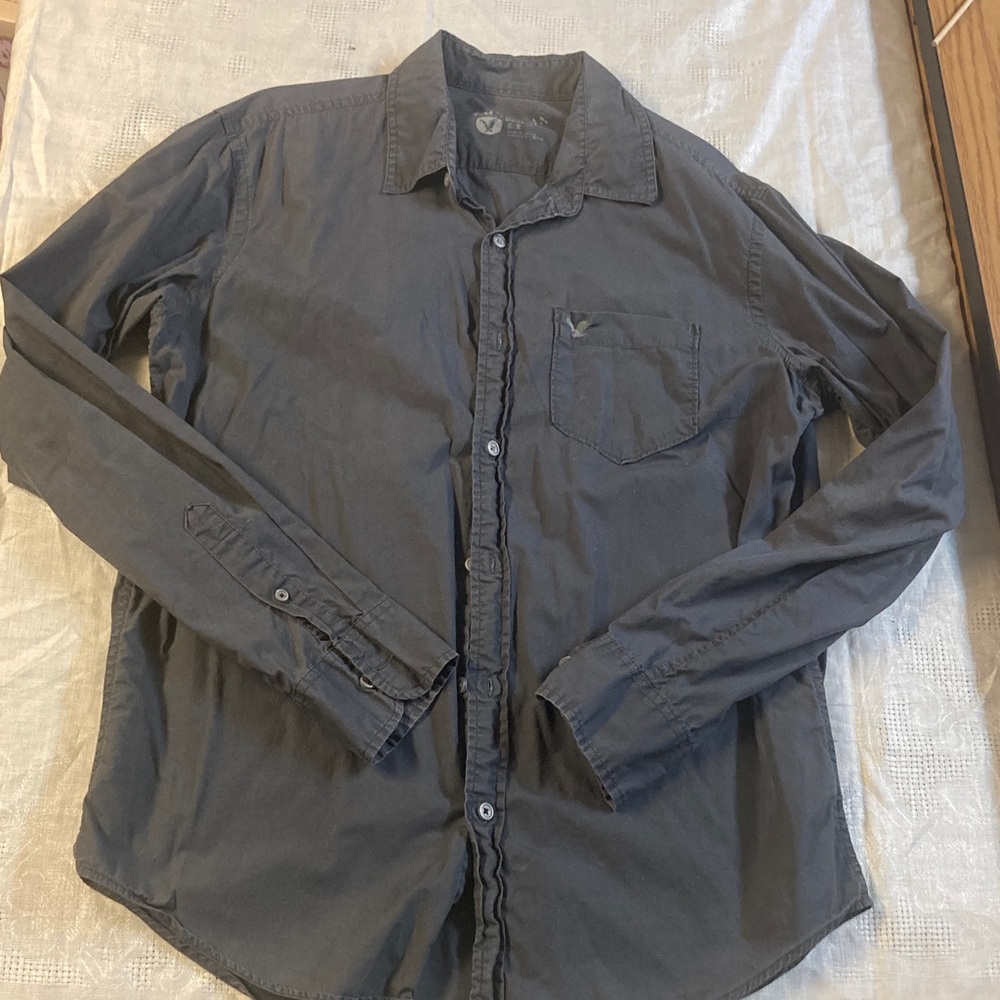 American Eagle Outfitters Men's Charcoal Button-Up.